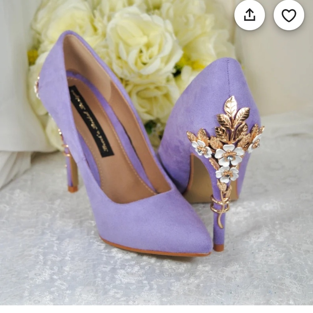 Lavender suede rose gold floral fairy wedding shoes 6.5